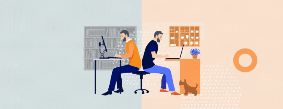 cartoon of 2 people working from home on their desks
