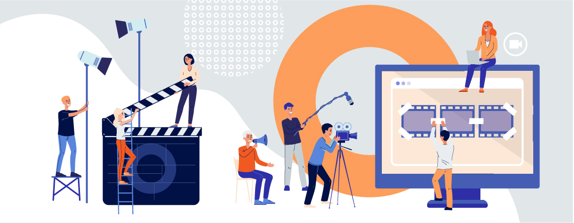 Animation of multiple people with video recording equipment